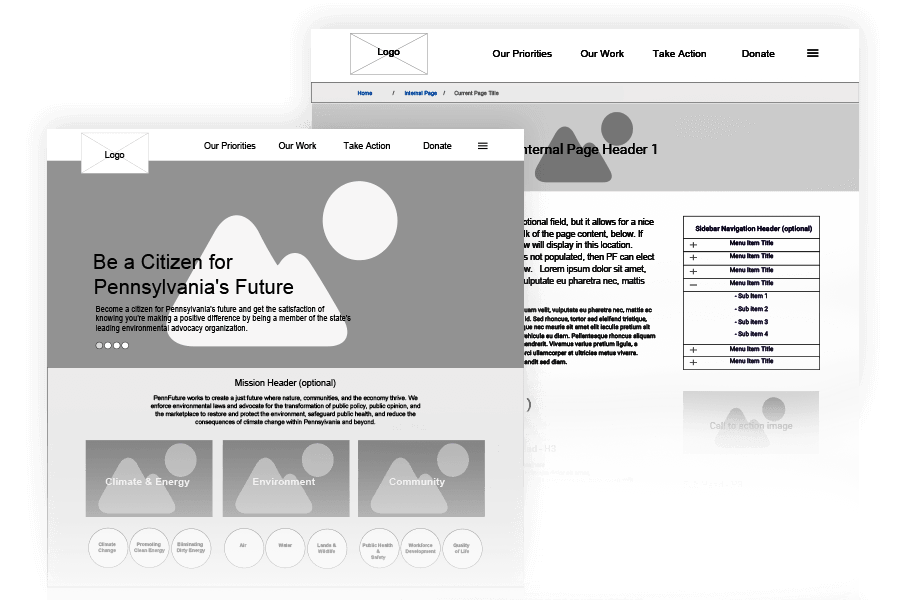 non profit website wireframes