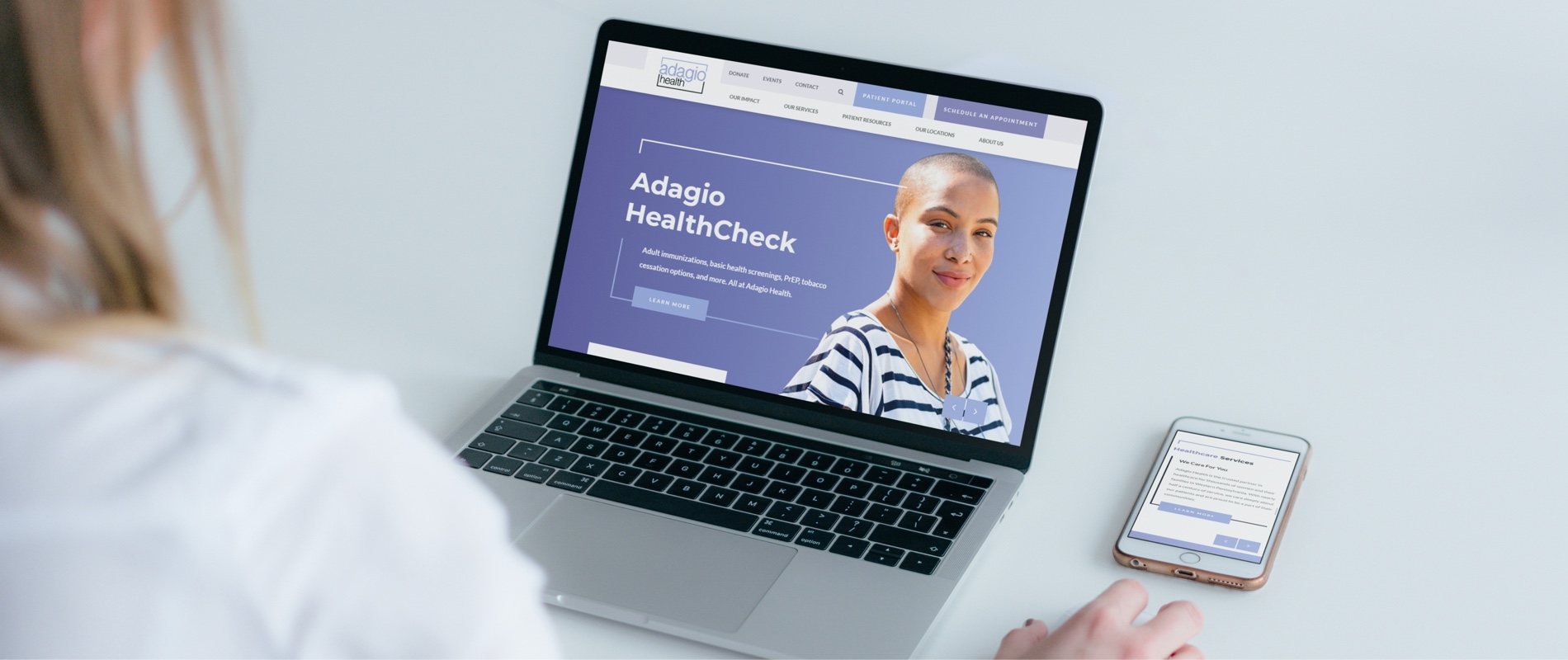 adagio health homepage on a computer screen